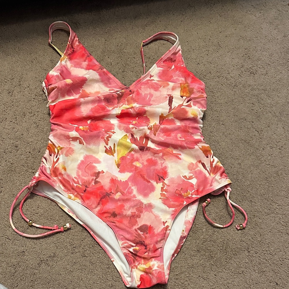 Shade & Shore Floral Pink and White Swim One Piece